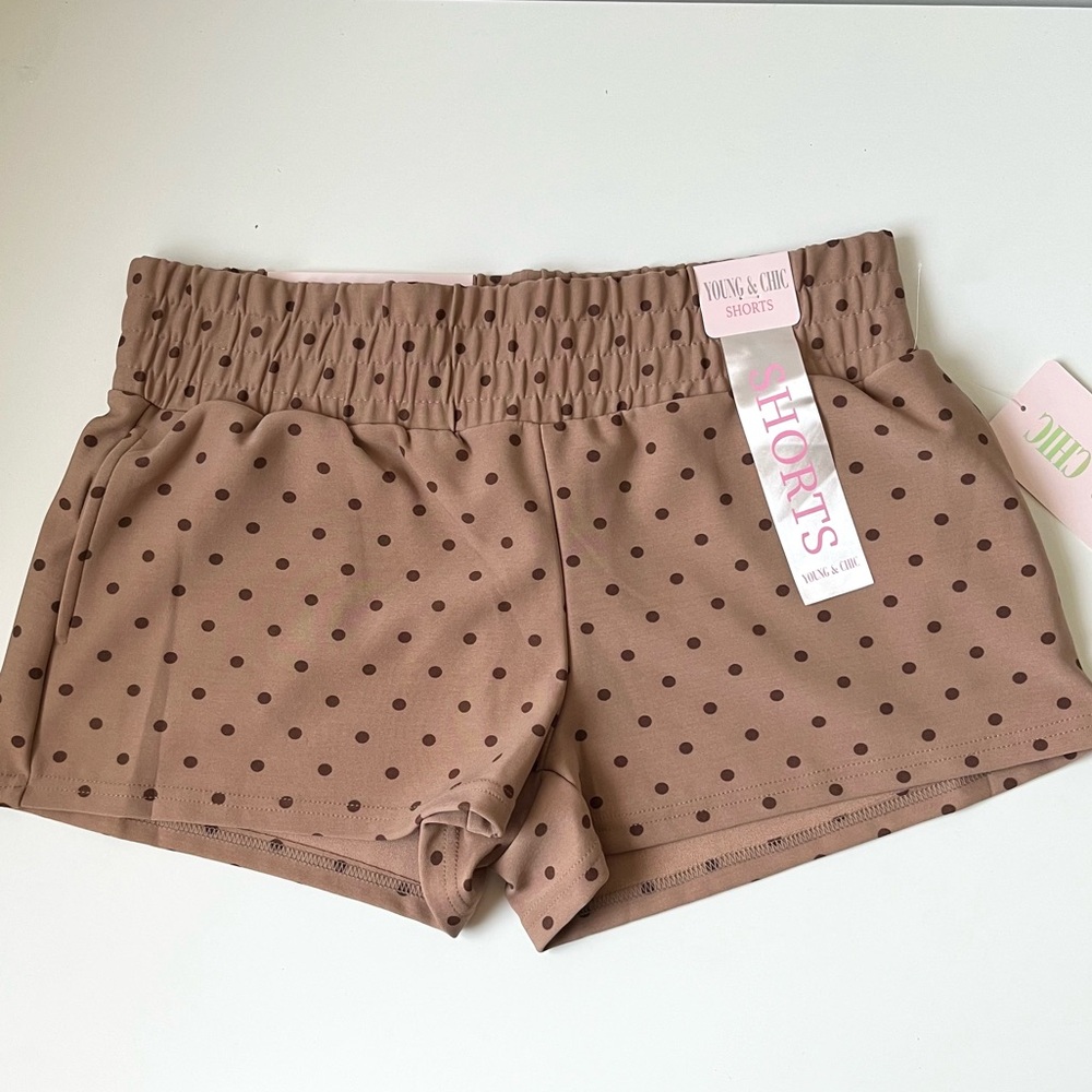 Young and Chic Brown Poka Dot Mini Shorts